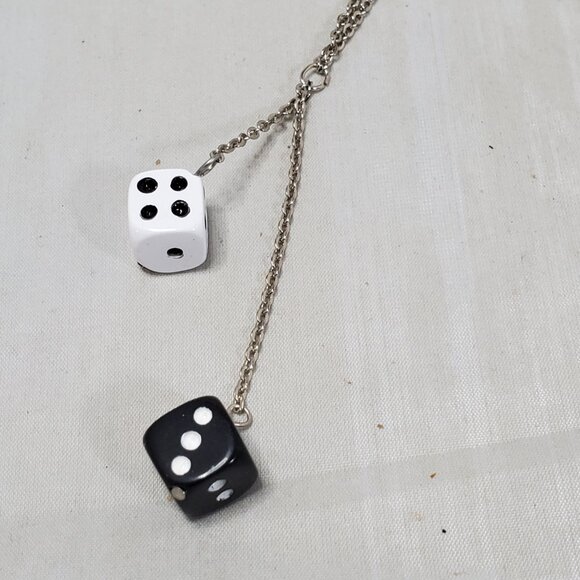 Bijou Silver Chain with Black and White Dice Necklace: - Picture 4 of 7